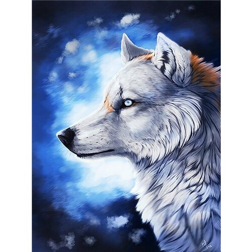 Алмазная мозаика картина стразами Белый волк, 30х40 см картина стразами красочный волк 30х40 см