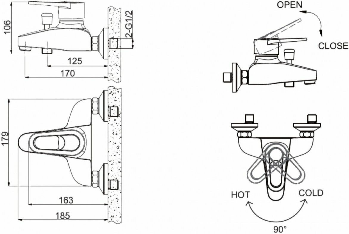 Смеситель Bravat Loop F6124182CP-01-RUS для ванны с душем