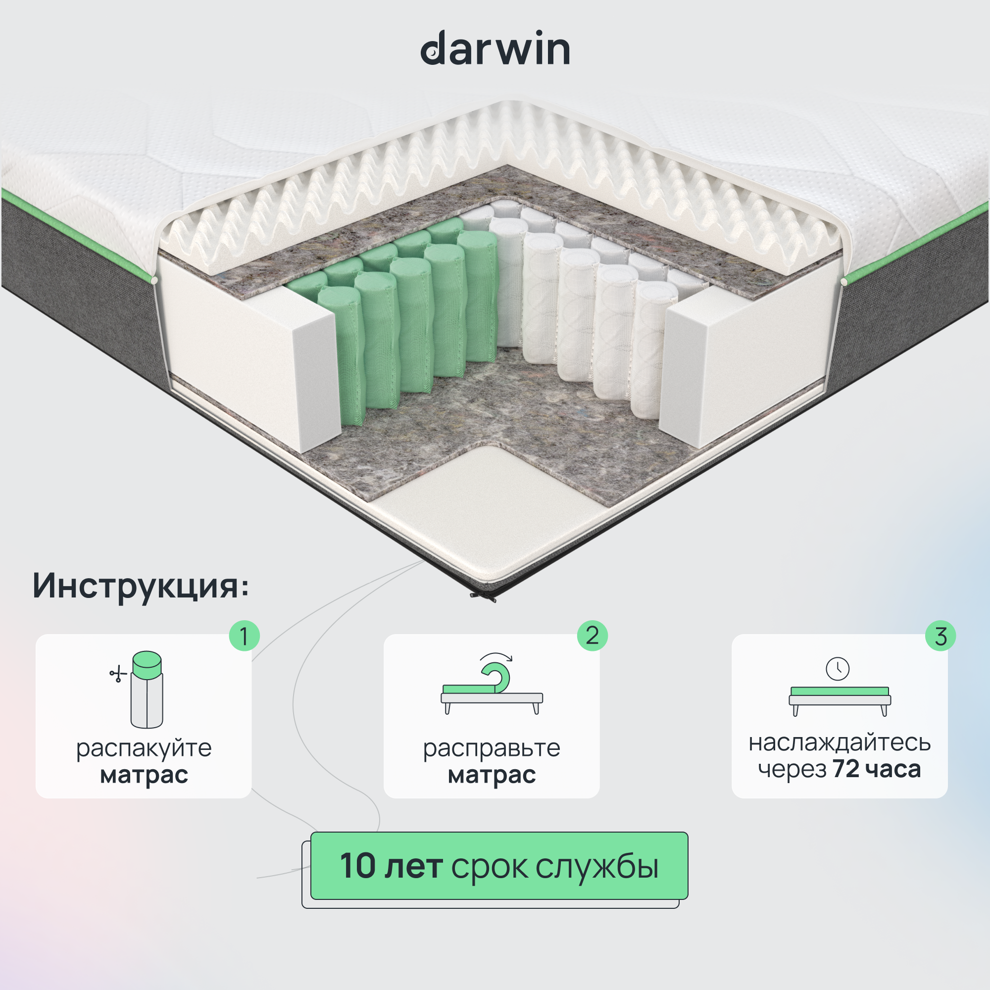 Ортопедический пружинный матрас Darwin Perfect 140х200, независимые пружины, высота 24 см