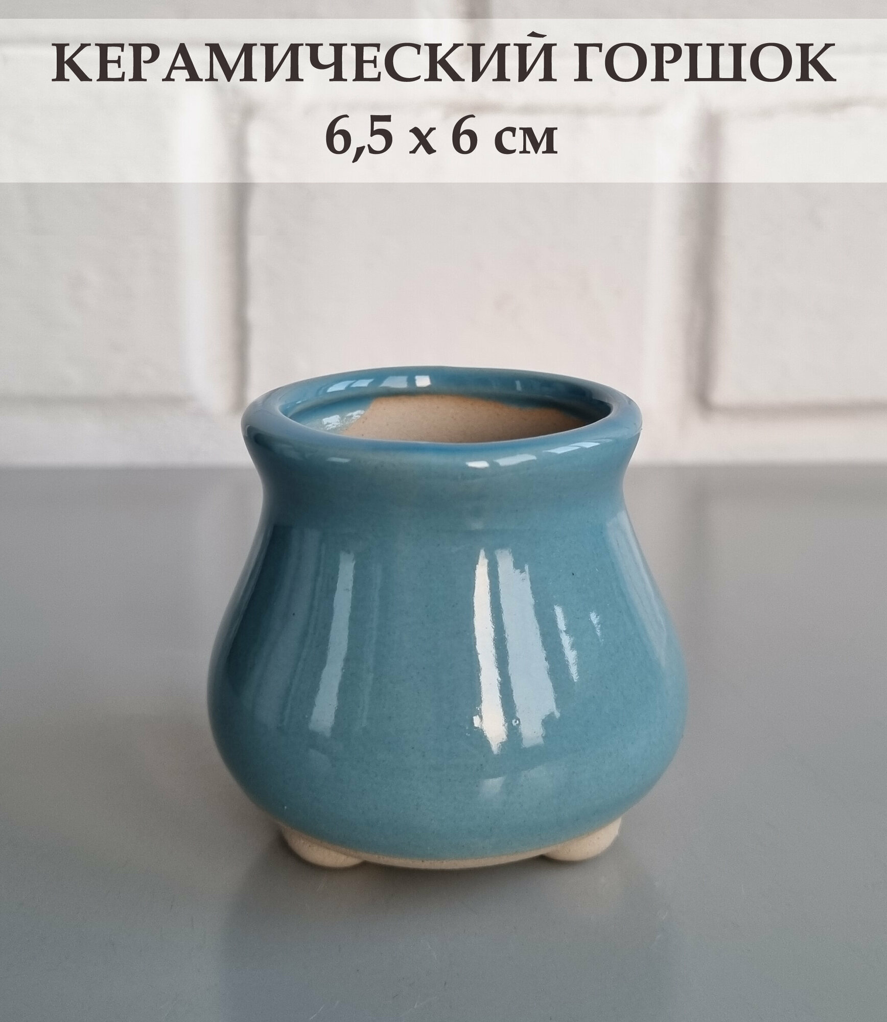 фото Керамический горшок для суккулентов и кактусов / Керамический горшок для цветов / Голубой