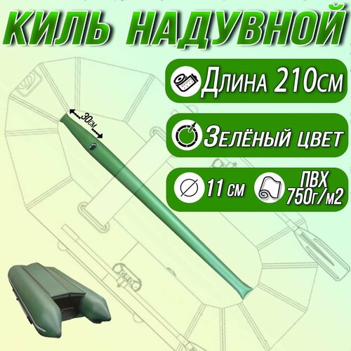 фото Киль надувной пвх для плоскодонной лодки, цвет зеленый, плотность 750 гр/м2, длина 210 см нет бренда