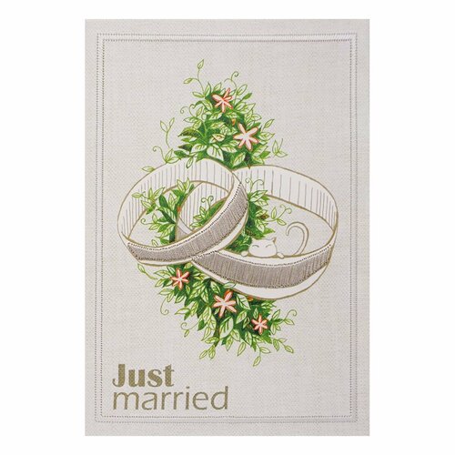 фото Mwa03 поздравительная открытка с вышивкой на английском языке 'just married', 12*17 см (конверт в комплекте) astra & craft