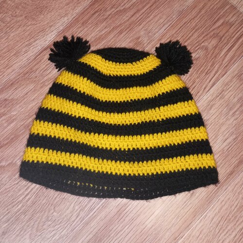 фото Шапка шапка вязаная детская пчела, размер 44/54, желтый, черный nataly gold
