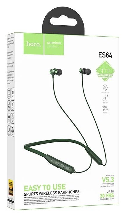 Наушники беспроводные HOCO ES64 dark green, тёмно-зелёные Bluetooth 5.3