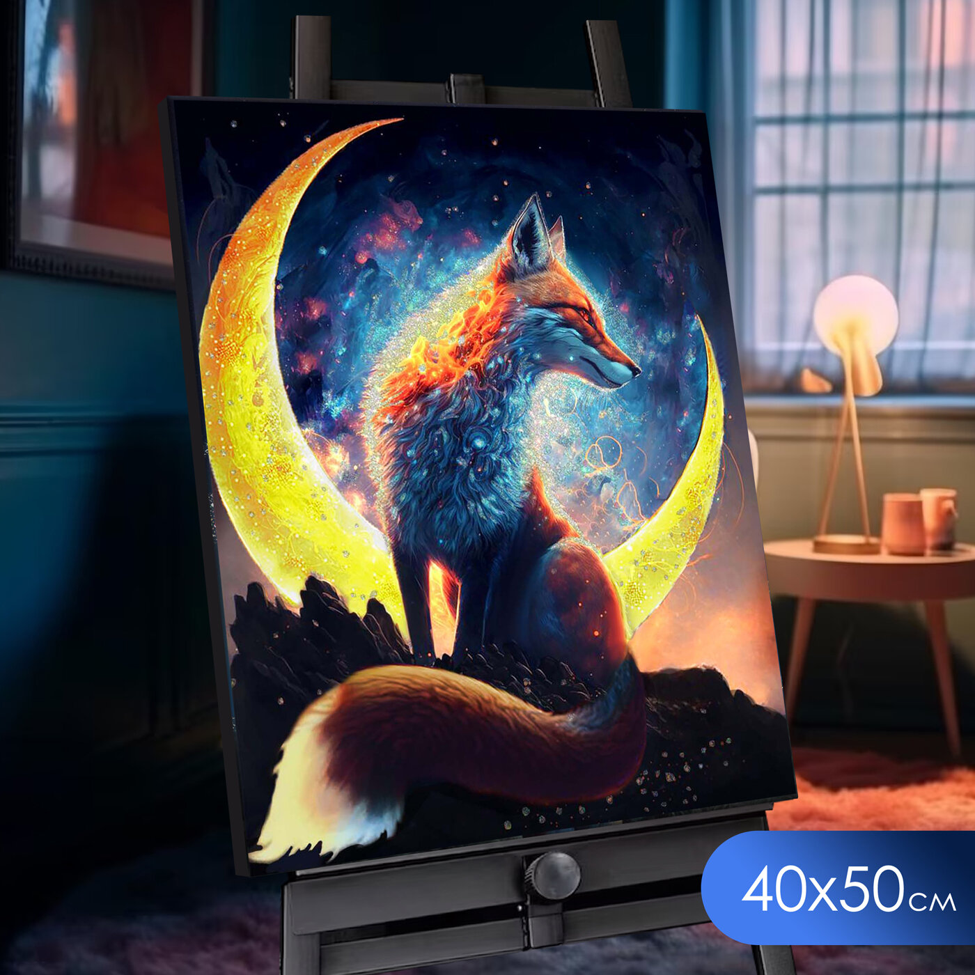 Картина по номерам с кристаллами из хрусталя (40х50) Огненная лиса (25 цветов) SHR0560