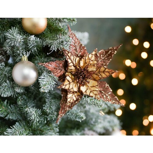 Искусственная пуансеттия карамель дорэ на клипсе, полиэстер, 23 см, Christmas Deluxe 86678