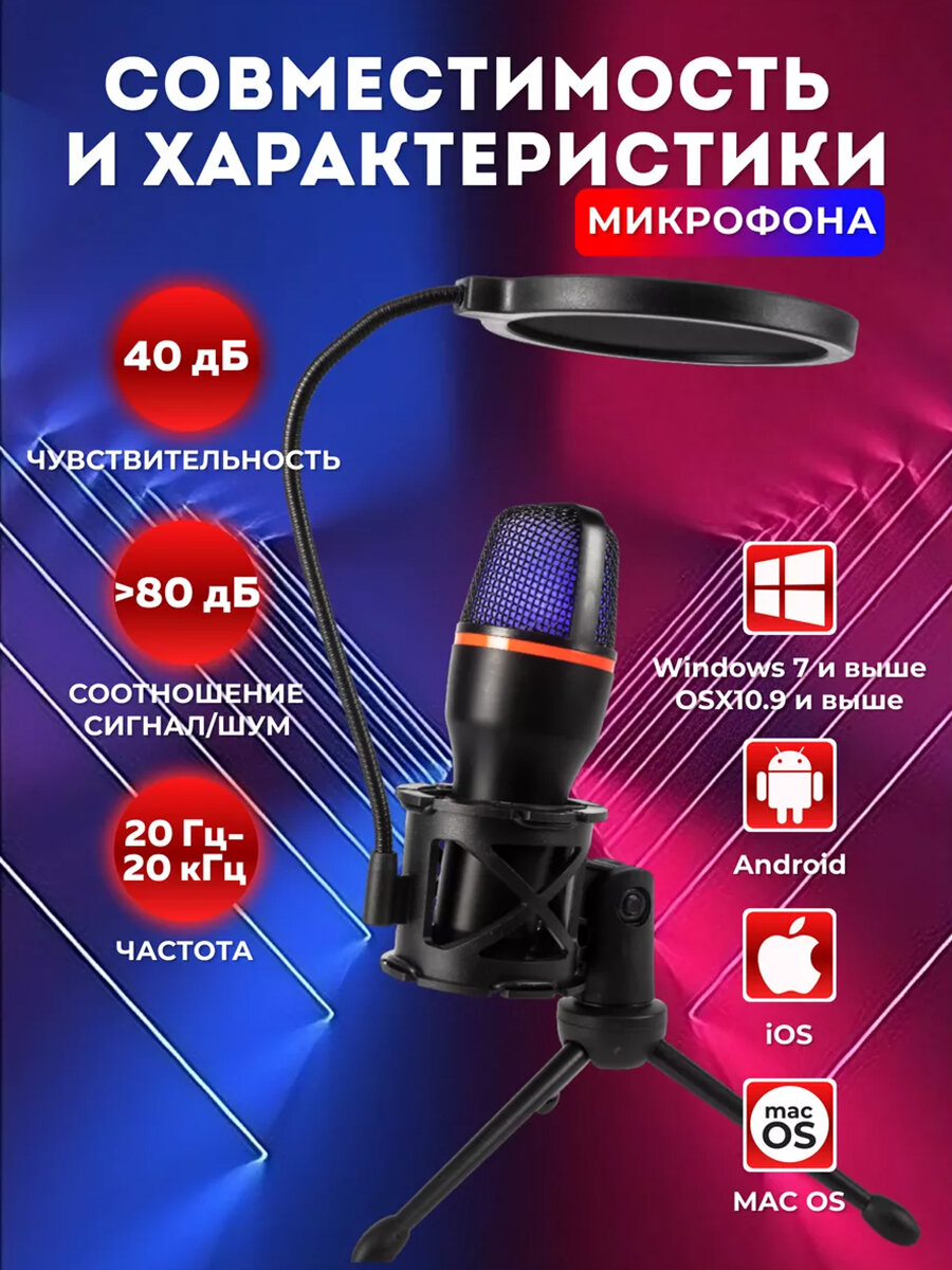 Конденсаторный USB-микрофон, Микрофон для игровой видеоконференции