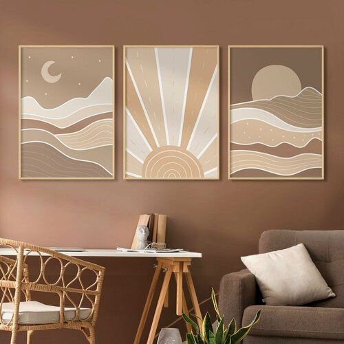 Изображение товара Постер 3 шт 40х50 без рамки "Абстракция природа в стиле бохо" набор картин для интерьера