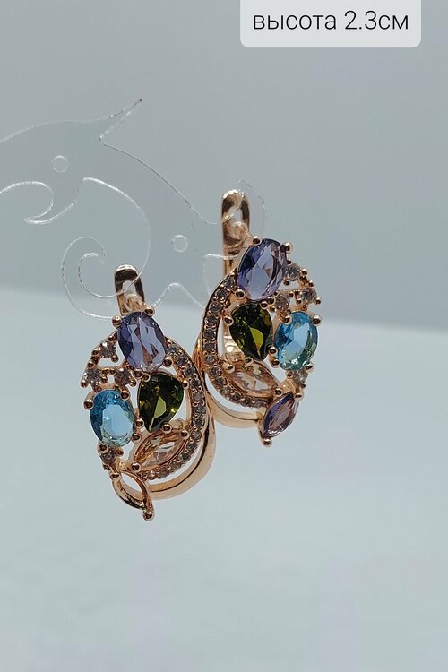 Серьги FJ Fallon Jewelry Серьги самоцветы бижутерия, циркон, размер/диаметр 23 мм, фиолетовый, зеленый