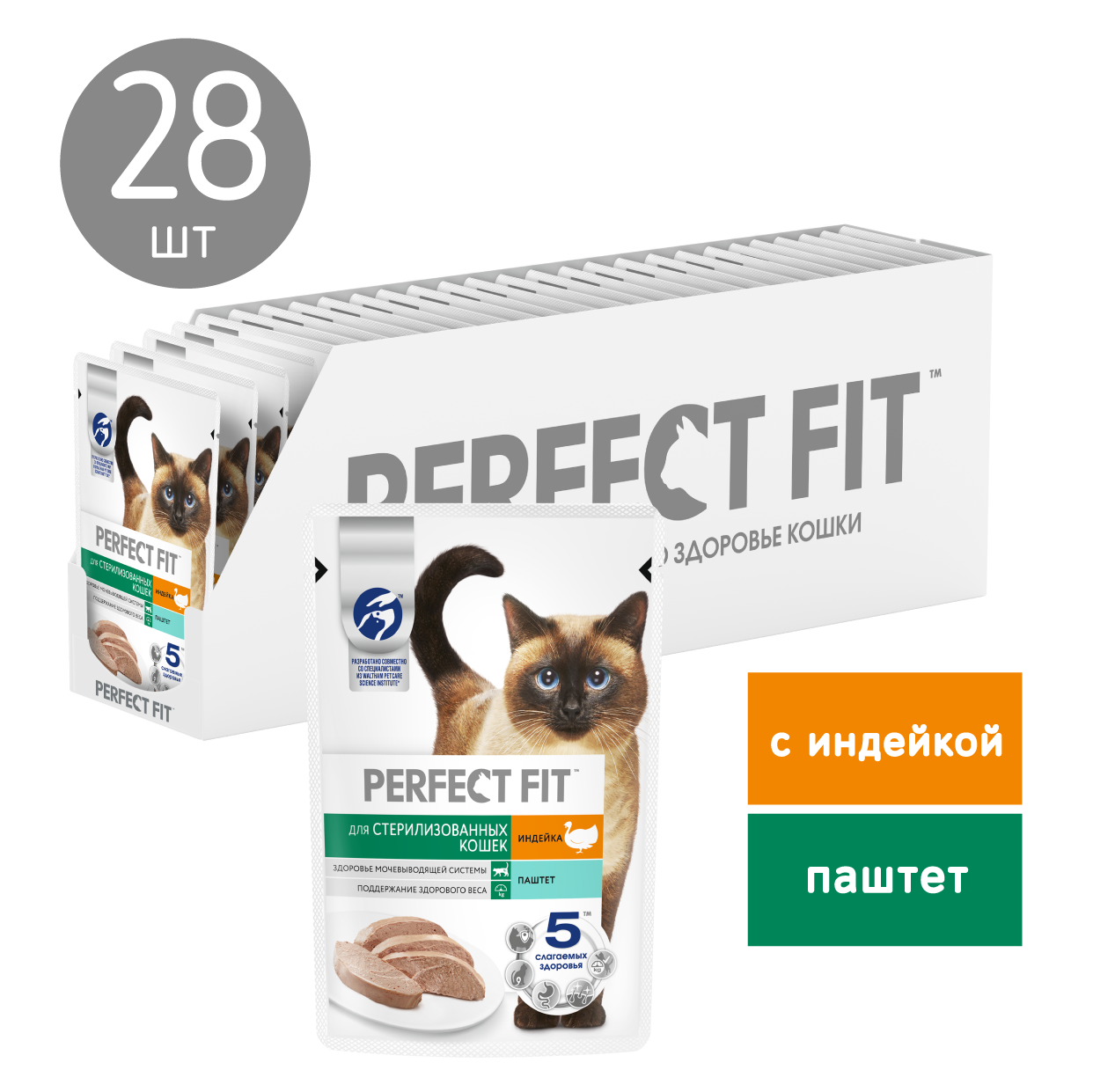 Perfect Fit влажный корм для стерилизованных кошек, паштет с индейкой (28шт в уп) 75 гр