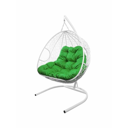 Подвесное кресло из ротанга Для двоих белое с зеленой подушкой M-GROUP подвесное кресло из ротанга для двоих белое с голубой подушкой m group