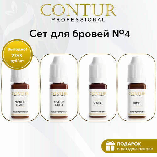 Сет пигментов №4 для перманентного макияжа и татуажа бровей Contur Professional коричневый