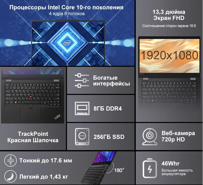 13.3" Ноутбук Lenovo Thinkpad L13 Intel Core i5 100210U Процессор Windows10 системы — фото 2