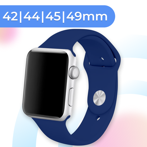 Силиконовый ремешок для умных часов Apple Watch 42-44-45-49 mm / 13,5 см / Сменный браслет для смарт часов Эпл Вотч 1-9, SE серии / Midnight Blue lyambda керамический ремешок libertas для apple watch 42 44 45 mm black silver