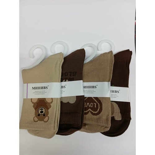 Носки МИНИBS, 4 пары, размер 36-41, коричневый, бежевый