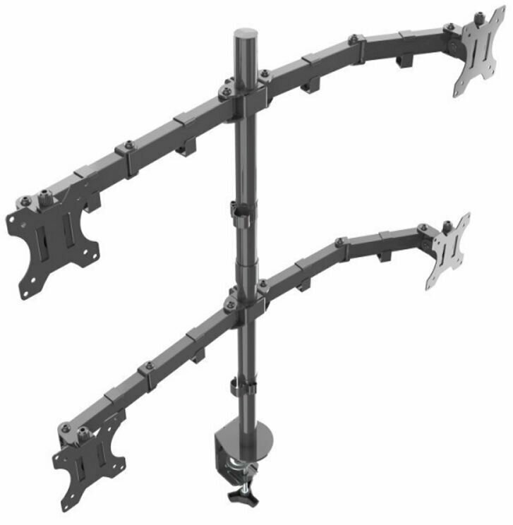 Кронштейн для 4-х мониторов ONKRON/ 10-32" макс. 100*100, струбцина, наклон -85?+90? поворот 360?, вылет от основания 0-385мм, вертикальное перемещение 200-660мм, макс. нагрузка 10кг - фото №1