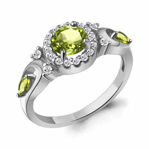 фото Кольцо diamant online, серебро, 925 проба, хризолит, фианит, размер 18, зеленый