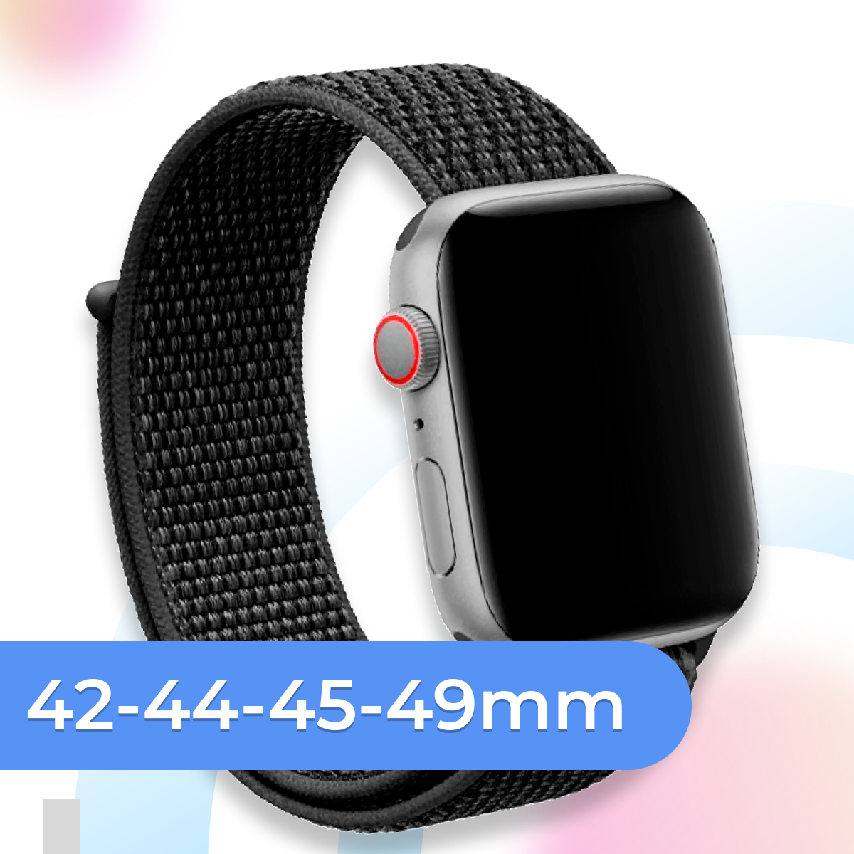 Нейлоновый ремешок для умных часов Apple Watch SE Ultra 42-44-45-49 mm / Сменный тканевый браслет для смарт часов Эпл Вотч 1-9 СЕ Ультра / Синий