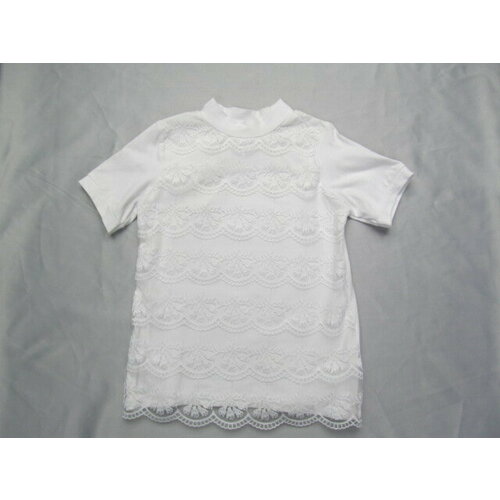 фото Майка breeze футболка для девочки с гипюром, размер 134, белый