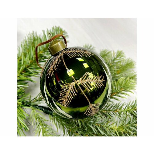 Набор стеклянных ёлочных шаров золотая хвоя, зелёный, 8 см (упаковка 6 шт.), Christmas Deluxe 87227-набор