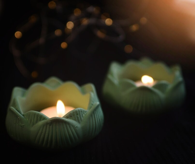 Набор подсвечников "Лотос" цвет зеленый + 2 свечки в подарок