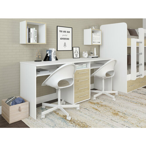 Письменный стол двойной Есэндвич Лаворо, 180x60х75 см (Белый/Пикард)