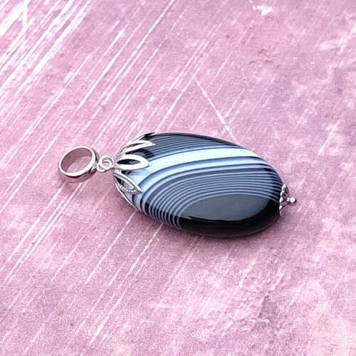 фото Подвеска, агат, оникс, черный, серебряный нет бренда