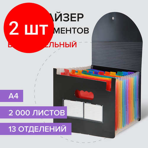 фото Комплект 2 шт, папка-органайзер для бумаг и документов на резинке, 13 отделений, brauberg docs, а4, черная, 271152