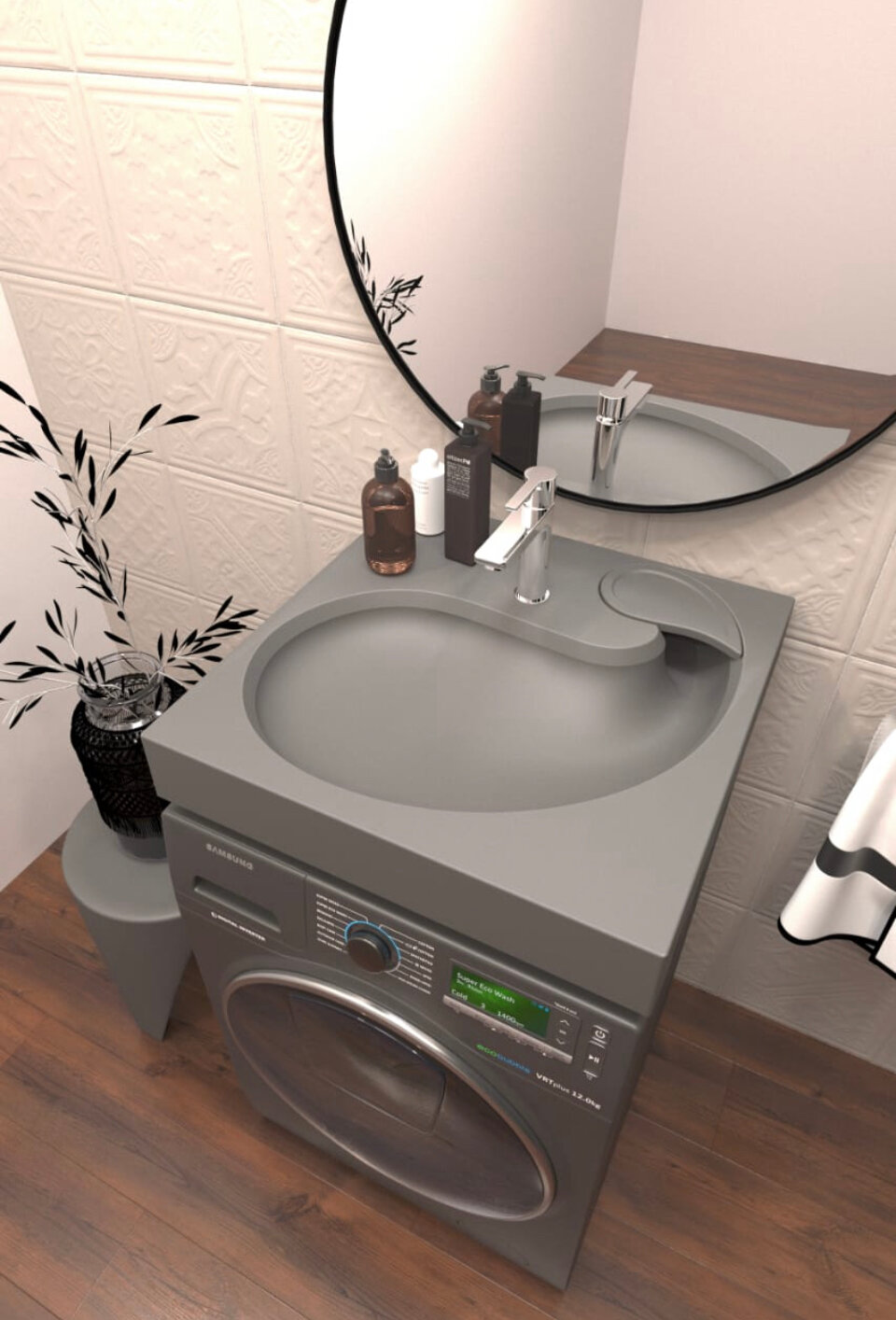 фото Раковина Shefield 60 для ванной над стиральной машиной 60*60 см, серая матовая