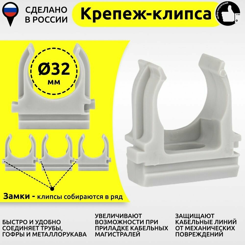 фото Крепеж гофры / клипса 32 мм упаковка 10шт ( серая )