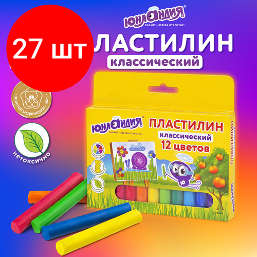 Комплект 27 шт, Пластилин классический юнландия юнландик-живописец, 12 цветов, 240 г, высшее качество, 105029 товары для творчества юнландия пластилин классический юнландик живописец