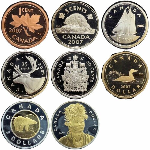 Канада, набор монет 1, 5, 10, 25, 50 центов, 1, 2, доллара Proof Set of Canadian Coinage 2007 г. канада 1 доллар 2023 макгилл набор 2 монеты