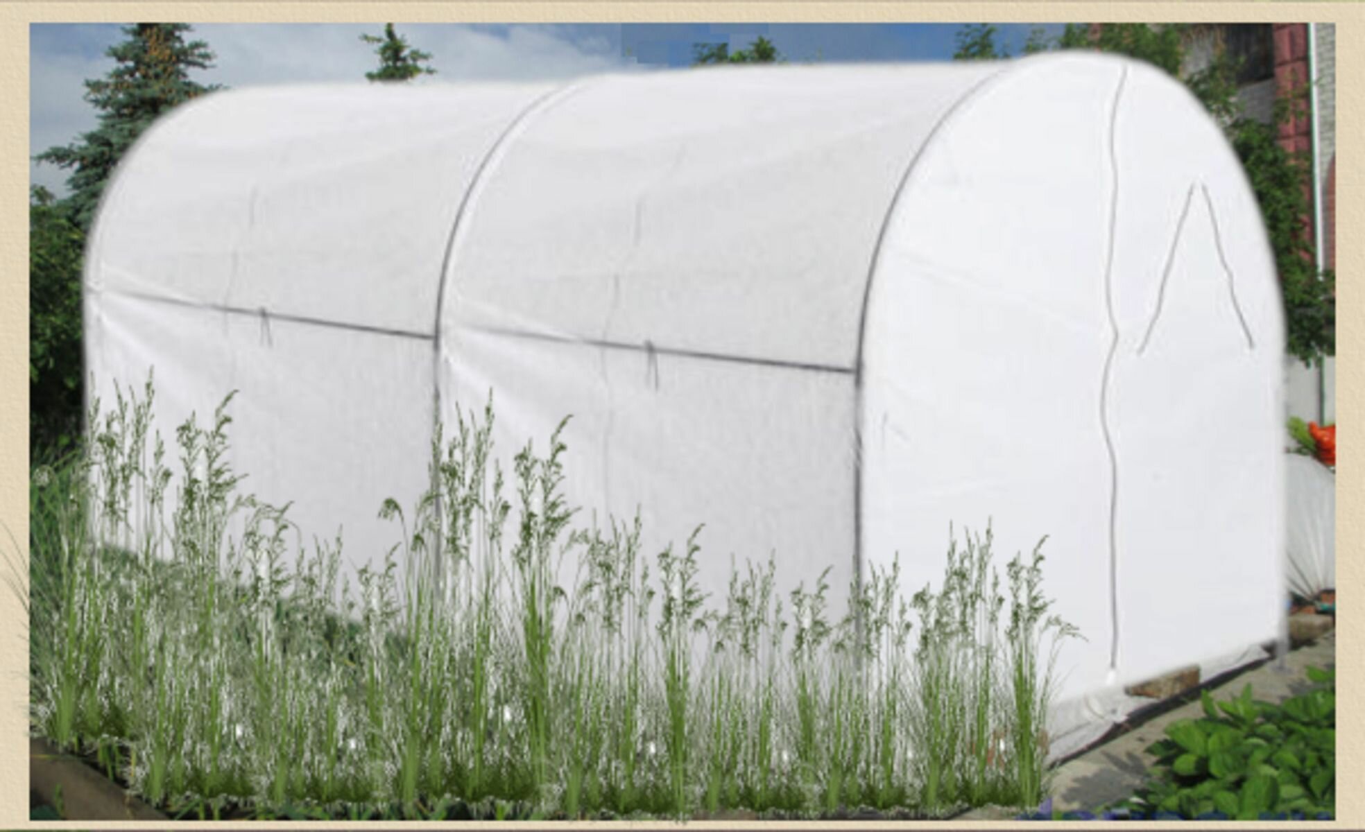 фото Парник-теплица "Мегасталь", металлический каркас, 3,4х2,1 м высота 2 м. с укрывным материалом 70г/кв. м