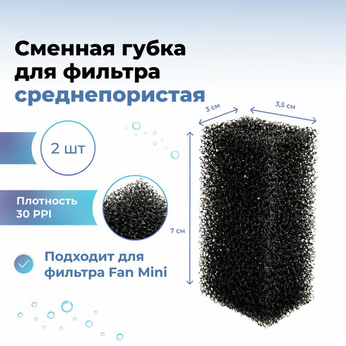 Губка запасная для фильтра (Fan-Mini) черная, 30х35х70мм (2 штуки)
