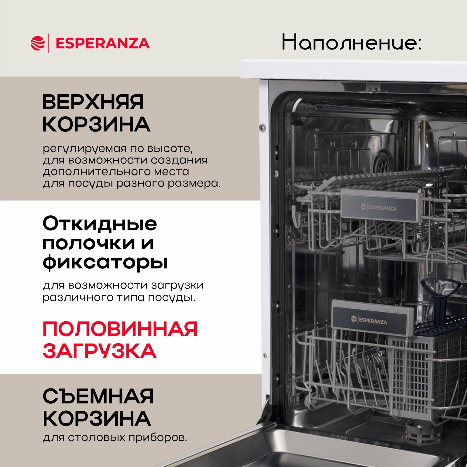 Посудомоечная машина отдельностоящая ESPERANZA DWF452DA02 W - фотография № 5