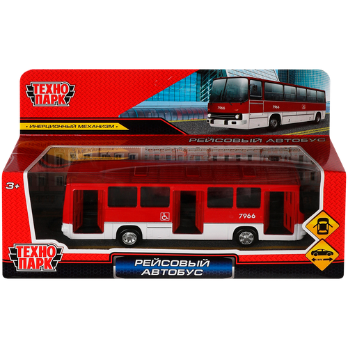 Машина металл рейсовый автобус длина 17см, двери, инерция, красный Технопарк (IKABUS-17-RDWH)