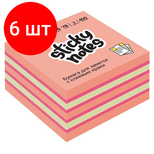 Комплект 6 штук, Стикеры Attache Selection куб 76х76, розовый 400 л