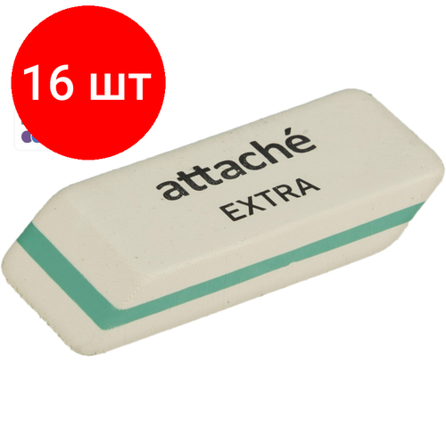 Комплект 16 штук, Ластик скошенный Attache Extra, нат. каучук, 50x19x8мм, ассорти