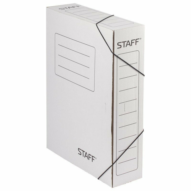 STAFF Папка архивная с резинкой, А4, 75 мм, микрогофрокартон, белый - фото №16