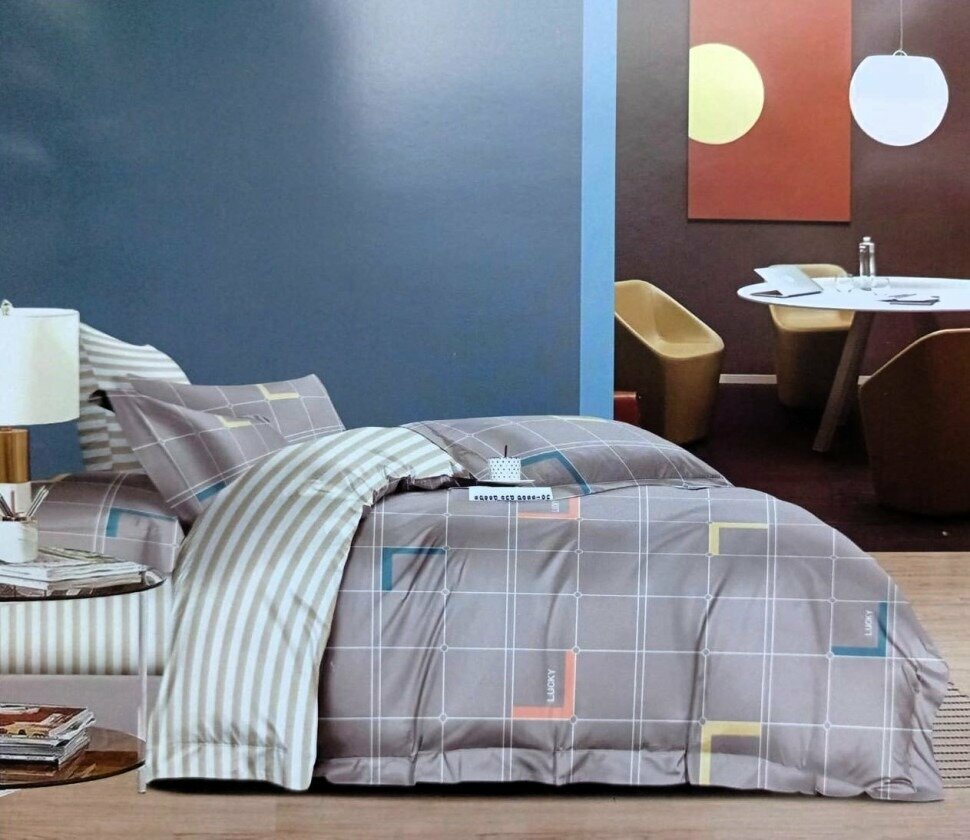 Комплект постельного белья Denvol Евро-Сатин пододеяльник 200х220 на молнии, простыня на резинке 180х200(+25), 4 наволочки 50х70 и 70х70, сиреневый