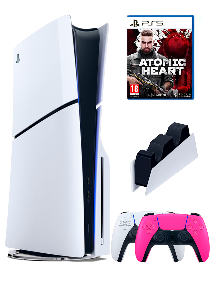 PS5 (ПС5) Игровая приставка Sony PlayStation 5 Slim disc+2-й геймпад (розовый)+зарядное+Atomic Heart