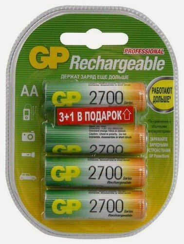 Изображение товара Аккумулятор GP AA 2700mAh Ni-Mh 1.2v BL4 GP270AAHC3/1-2CR4, 4шт.