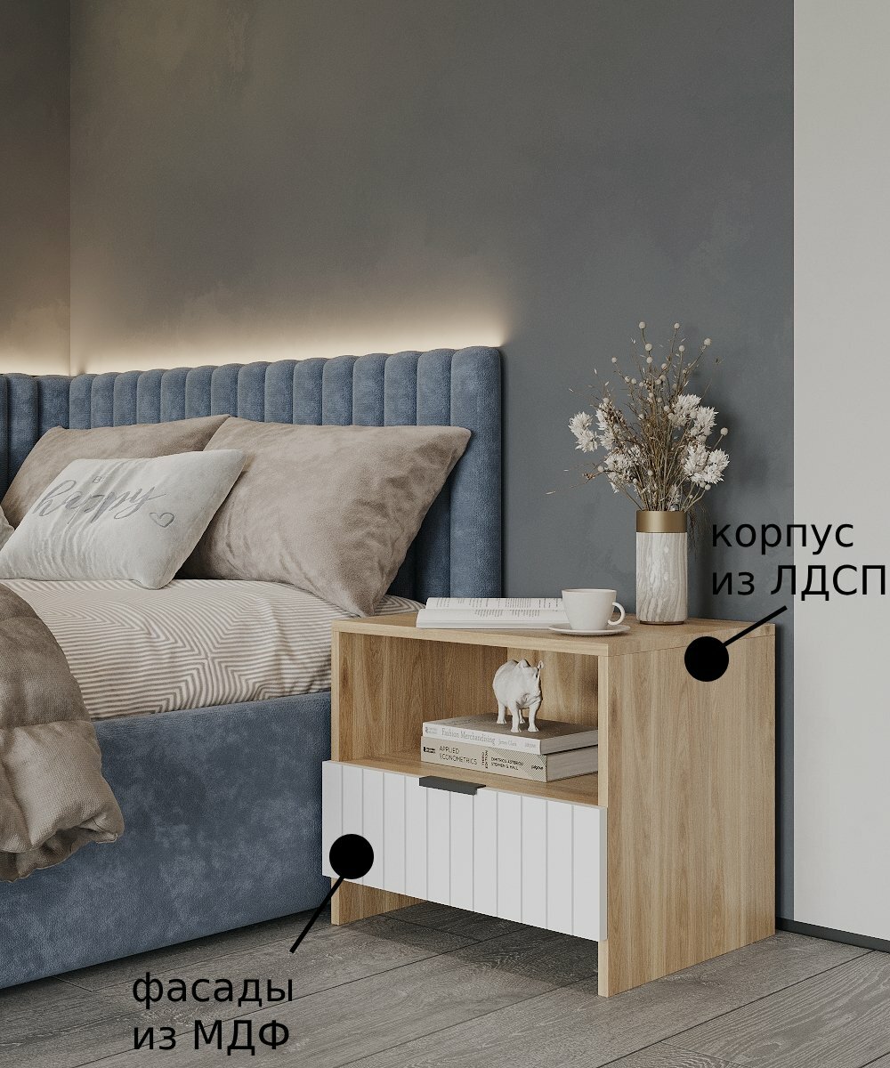 Тумба прикроватная Венеция дуб сонома/ Белая