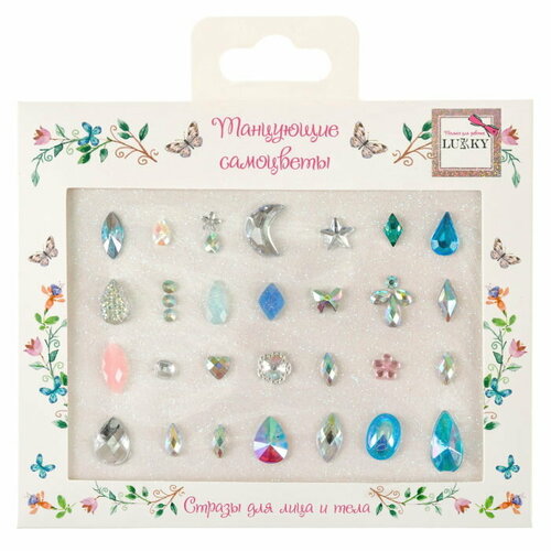 Lukky стразы-наклейки д лица и тела Танцующие Самоцветы 34 стразы на листе 12х10 см пакет 238₽