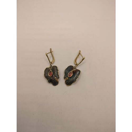 Серьги Братья Глазуновы Лопушки, желтое серебро, золото, 925 проба, золочение, гранат синтетический, размер 50 мм, длина 5 см, черный, золотой