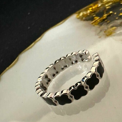 Кольцо, эмаль, серебряный, черный