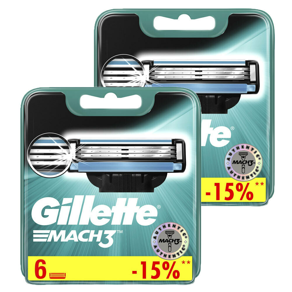 Сменные кассеты для бритья Gillette Mach3, 6+6 (12 шт)