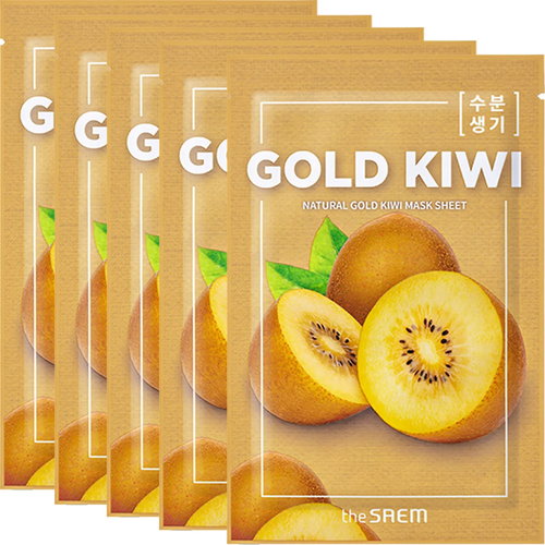 Маска для лица тканевая с экстрактом киви The Saem Natural Gold Kiwi Mask Sheet, 21 мл - 5 шт маска на тканевой основе для лица с экстрактом киви the saem natural gold kiwi mask sheet 1 шт