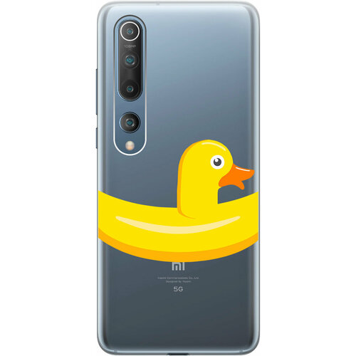 Силиконовый чехол на Xiaomi Mi 10, Сяоми Ми 10 с 3D принтом Duck Swim Ring прозрачный чехол книжка на xiaomi mi 10 сяоми ми 10 с 3d принтом swan swim ring золотистый