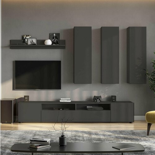 Гостинная-1 графит ДН в комплекте тумба ТВ МС 2шкаф навесной 3штполка навесная ЛДСП белый текстурный 18100₽